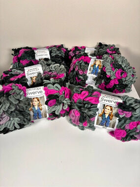 Red Heart Boutique Swerve Super Bulky Yarn Pink & Gray NWT lot of 6